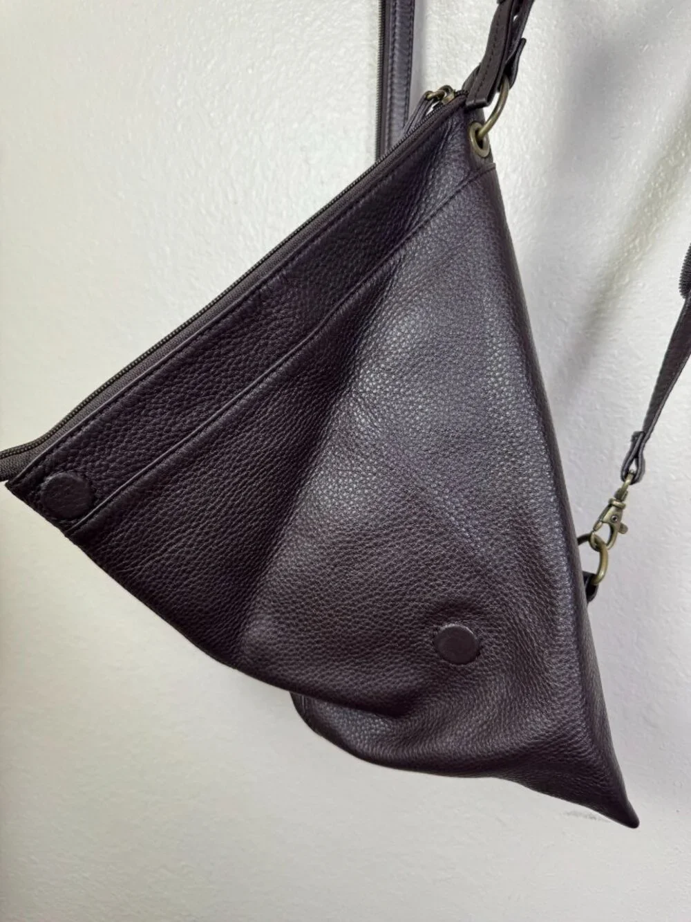 Hobo International Chocolate Brown Leather Sling Backpack Zip strap 12x11